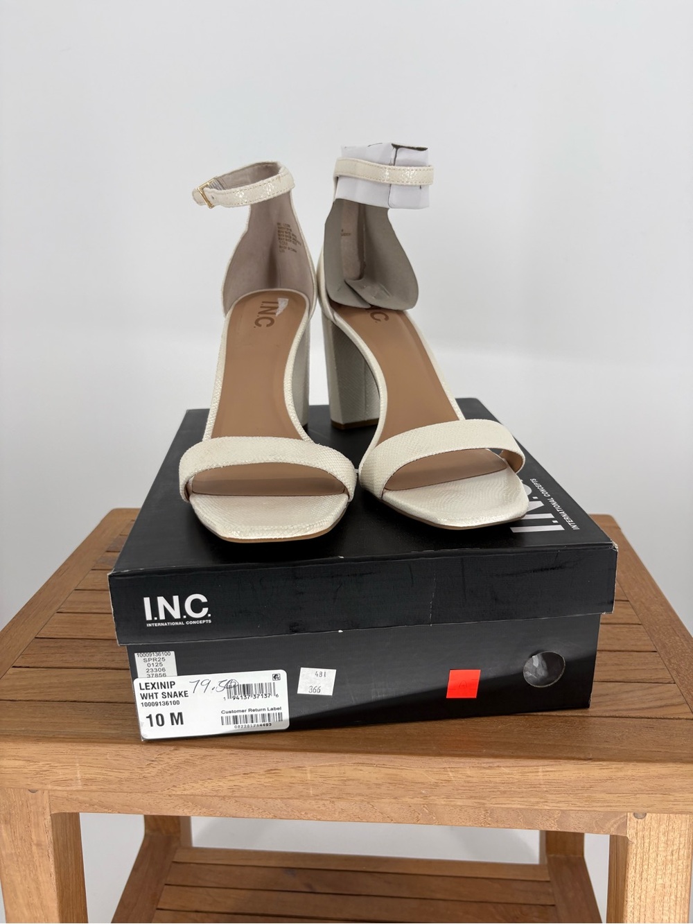 New INC International Concepts Lexinip  White Ankle-Strap Heel Sandals size 10M
